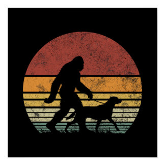 Poster Bigfoot Walking Labrador Retriever Chien Vintage