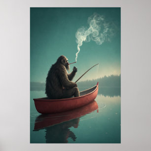 Poster Bigfoot's Serene Fishing Retreat : Mystical Lake