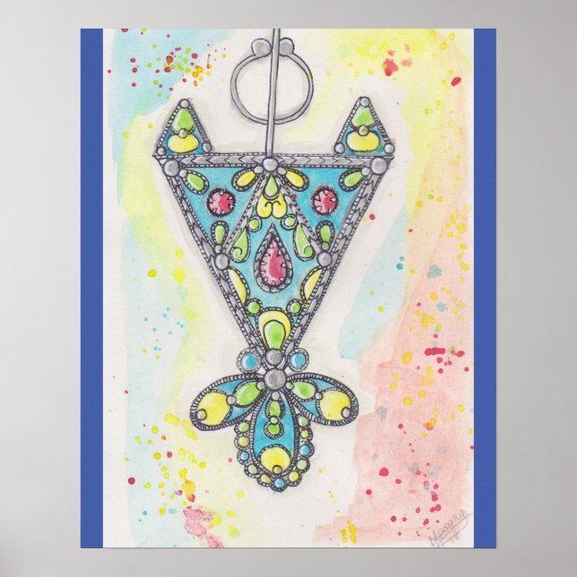 Poster Bijou kabyle aquarelle bleu (Front)