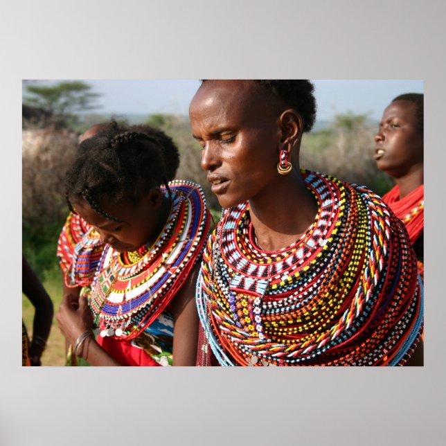 Poster Bijoux de perles de graines du Massai au Kenya (Devant)