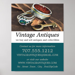 Poster Bijoux et clé vintages, détaillant d'antiquités, m
