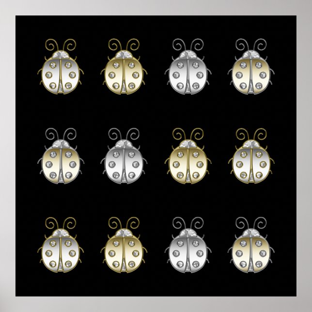 Poster Bijoux Ladybugs Gold Silver Diamond (Devant)