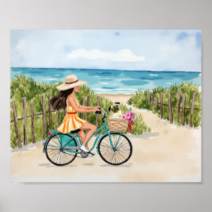 Poster Bike By the Beach Watercolor Art Imprimer