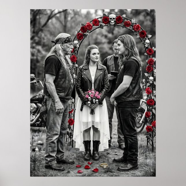 Poster Biker Gothic Wedding Skull Rose Arch Selective  (Devant)