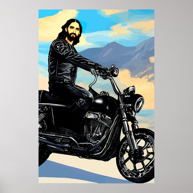 Poster Biker Jesus Christ sur l'art Abstrait moto (Devant)