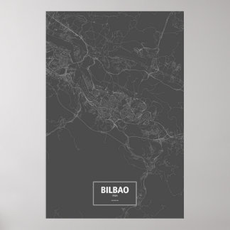 Poster Bilbao, Espagne (blanc sur noir)