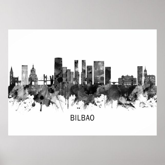 Poster Bilbao Espagne Skyline BW (Devant)