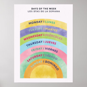 Poster Bilingue en anglais espagnol Jours de la semaine 
