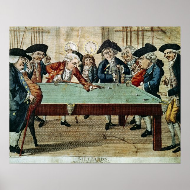 Poster Billard, gravure du XVIIIe siècle par R.Sayer (Devant)