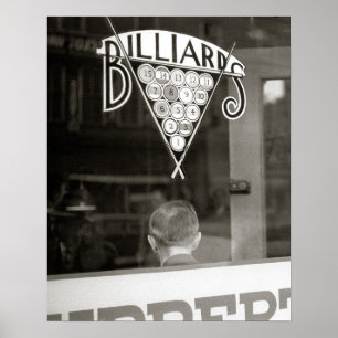 Poster Billards hall, 1938. Photo vintage