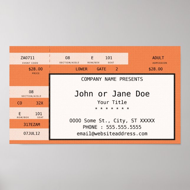 Poster billet concert orange (Devant)