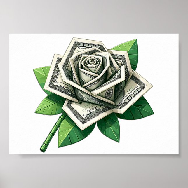 Poster billet de cent dollars origami art rose (Devant)