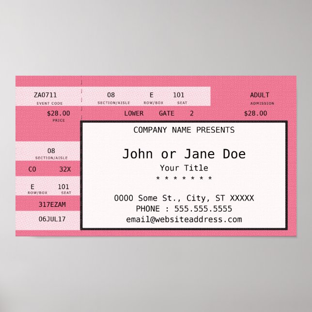 Poster billet de concert rose (Devant)