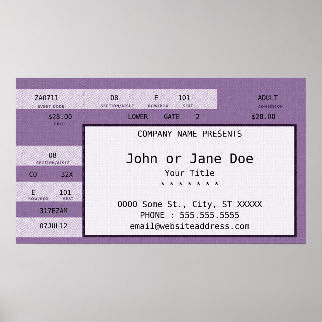 Poster billet de concert violet (Devant)