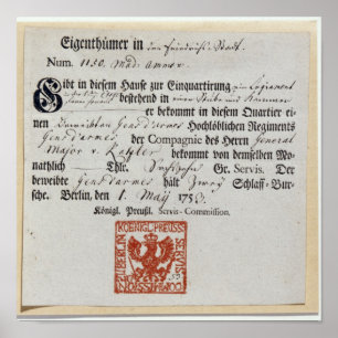 Poster Billet de vente, 1759