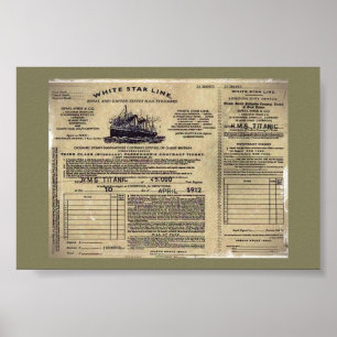 Poster Billet pour RMS Titanic 1912