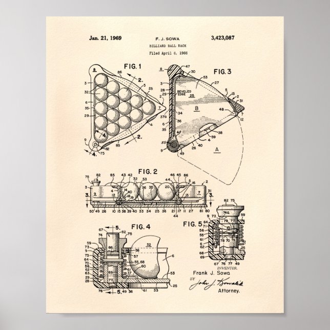 Poster Billiard Ball Rack 1969 Art Brevet - Vieux Poivre (Devant)