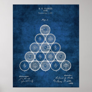 Poster Billiard Balls Patent Imprimer1 Pool Salle de jeu 
