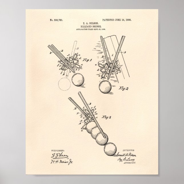 Poster Billiard Bridge 1908 Patent Art - Old Peper (Devant)