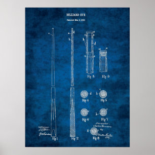 Poster Billiard Cue Brevet Art #4 Rec Décor Salle