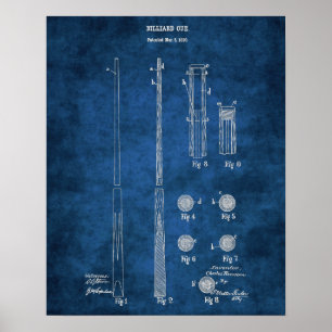 Poster Billiard Cue Brevet Plan directeur no 4 Pool Room 