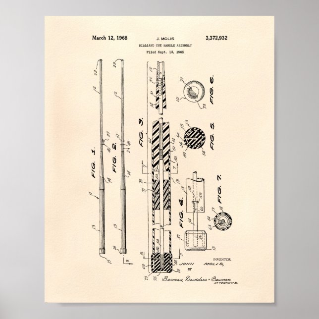 Poster Billiard Cue Handle 1968 Art Brevet - Vieux Poivre (Devant)