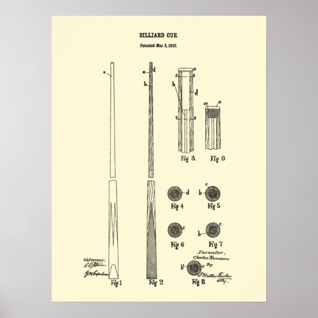 Poster Billiard Cue peinture murale de brevet Imprimer #4 (Devant)
