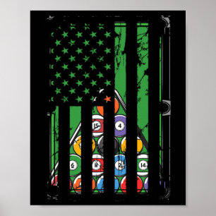 Poster Billiard Rack Américain Drapeau Billiard Joueur S