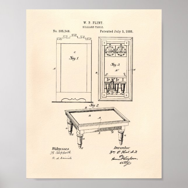 Poster Billiard Table 1888 Art Brevet - Vieux Poivre (Devant)