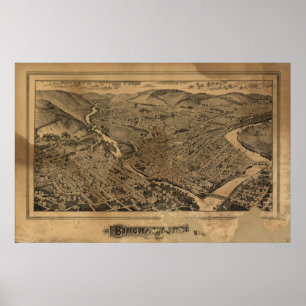 Poster Binghamton New York 1882 Antique Panoramic Map