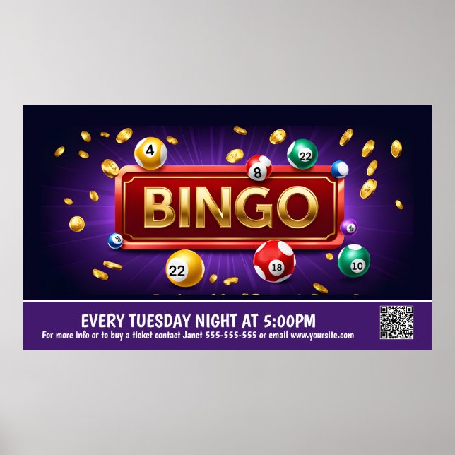 Poster Bingo Bannière de nuit PTO PTA Eglise Bannière (Devant)