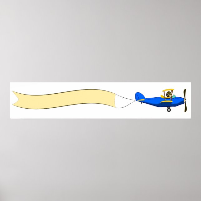 Poster Biplan de dessin avec bannière blanche (Devant)