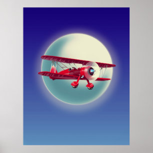 Poster Biplan rouge vintage