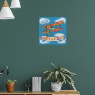Poster biplane psychédélique survolant une bannière