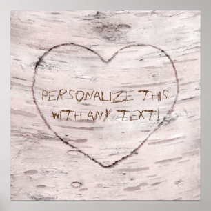 Poster Birch Tree & Carved Heart Bannière Mariage rustiqu