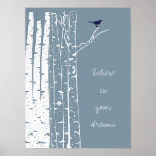 Poster Birch Trees Bird