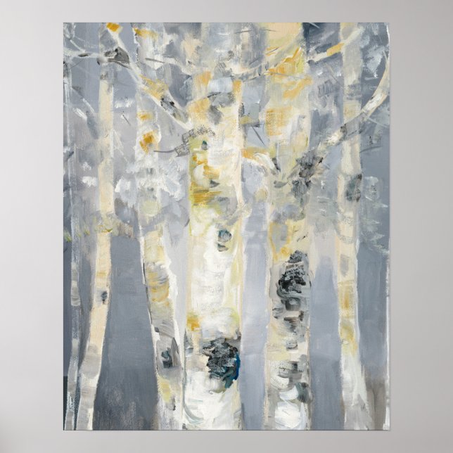 Poster Birch Trees sur Arrière - plan gris (Devant)