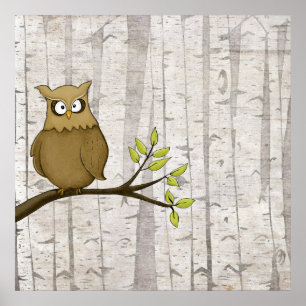 Poster Birch Trees with Owl