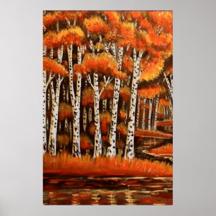 Poster Birches Paysage d'automne