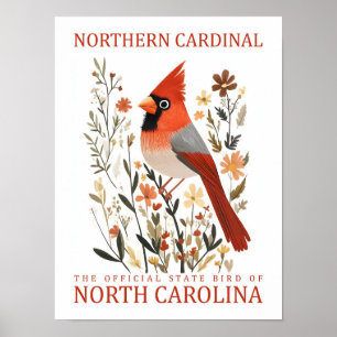 Poster Bird Cardinal du Nord de la Caroline du Nord États