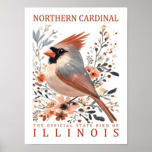 Poster Bird Cardinal du Nord de l'Illinois USA Travel