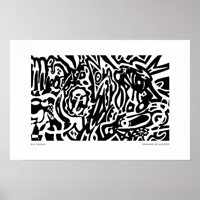 Poster "Bird Creature" B&W Abstrait (Devant)