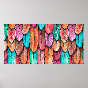 Poster Bird feathers seamless pattern. Hand drawing water