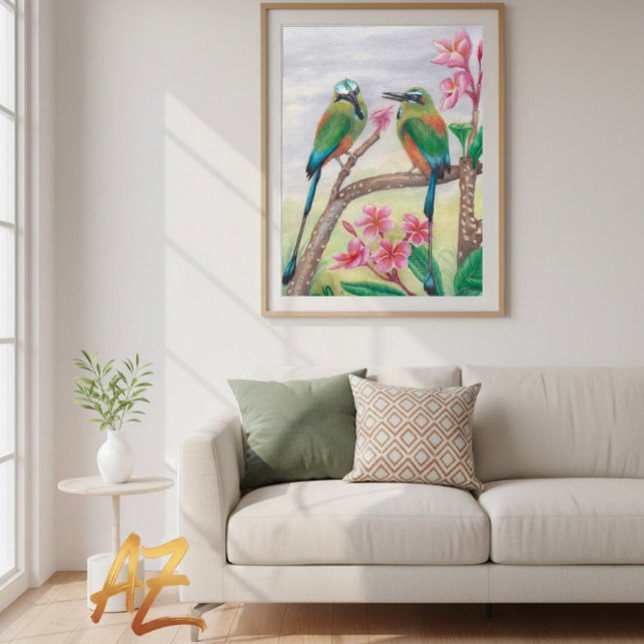 Poster Birds and rose flowers fine wall art Deco (Créateur téléchargé)