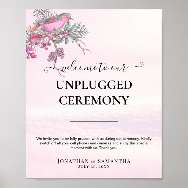 Poster Birds & Berries Pinecone Watercolor Winter Wedding (Devant)