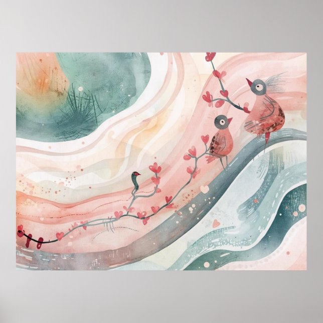 Poster Birds on a Heart Branch  (Devant)