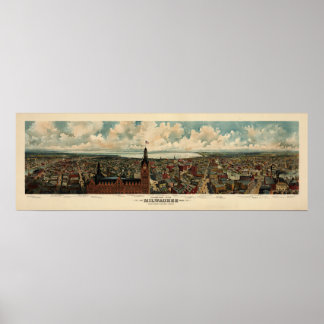 Poster Birdseye Panorama de Milwaukee (1898) Réimpression