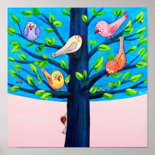 Poster Birdy Tree   Oiseaux Joyeux Sur Une Pépinière D'Ar