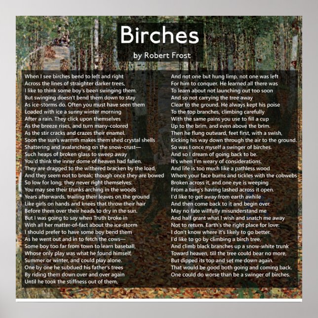 Poster Birkenwald par Robert Frost Complete Poem/Birkenwa (Devant)