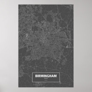 Poster Birmingham, Angleterre (blanc sur noir)